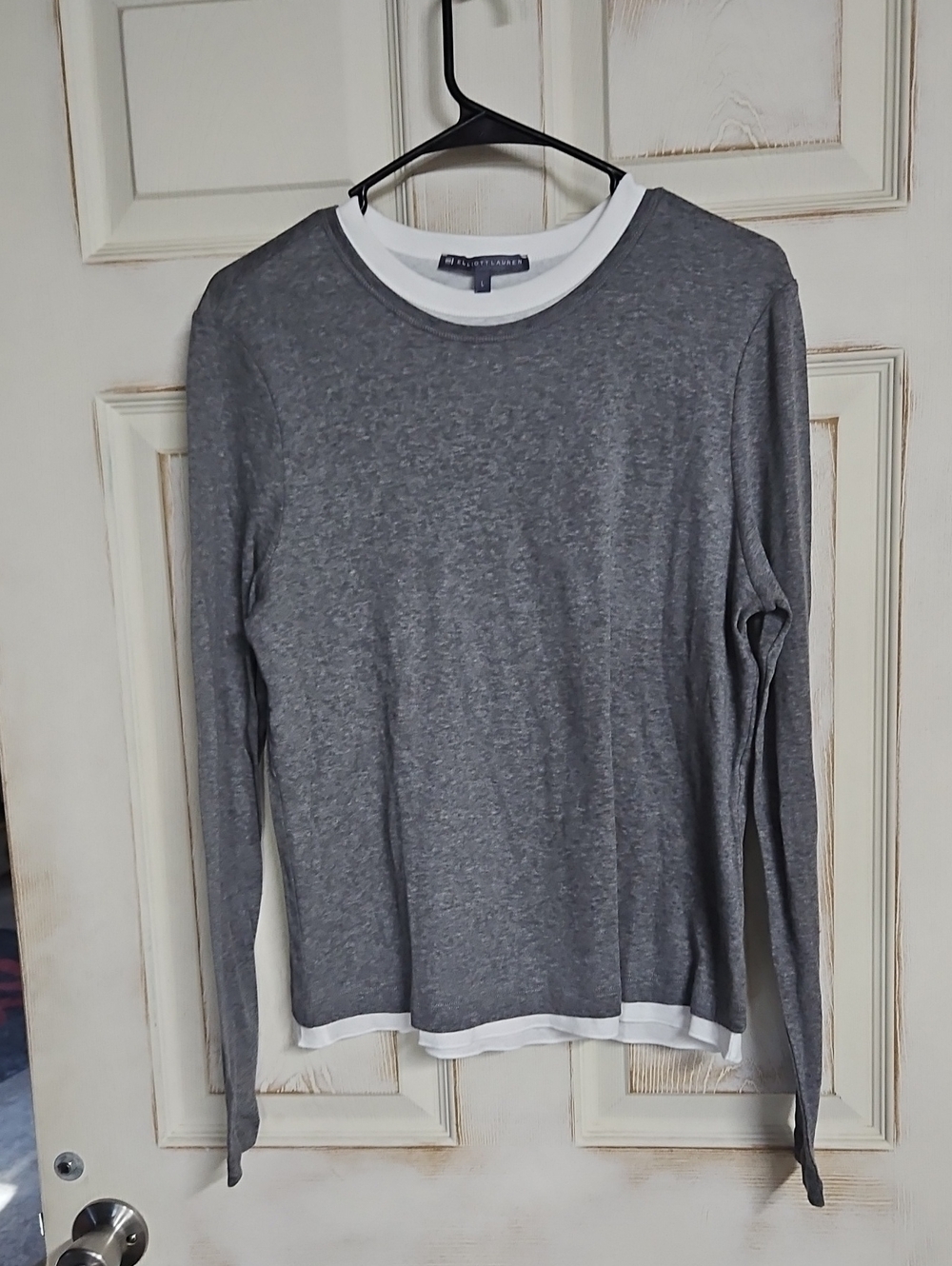 Elliott Lauren Gray Long-Sleeve Crew with White Layered Hem